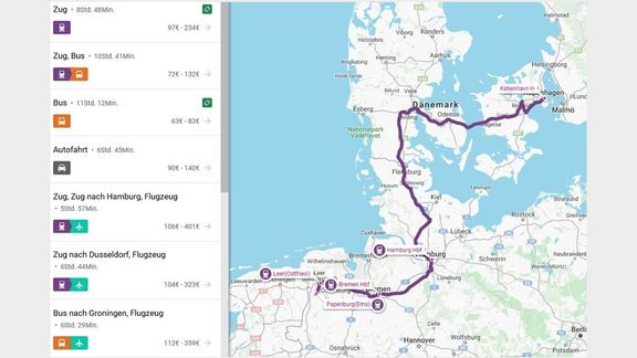 Reiseroute mit rome2rio.com