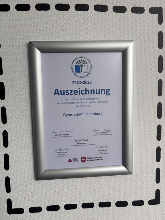 Gymnasium Papenburg 2026 erneut als Umweltschule ausgezeichnet Gymnasium Papenburg 2026 erneut als Umweltschule ausgezeichnet