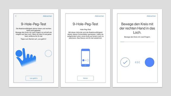 Screenshots von der App: Motorischer Test